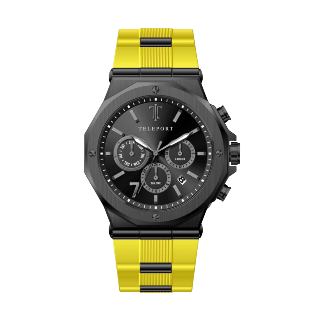 Teleport Watches Black Yellow Silicone Watch