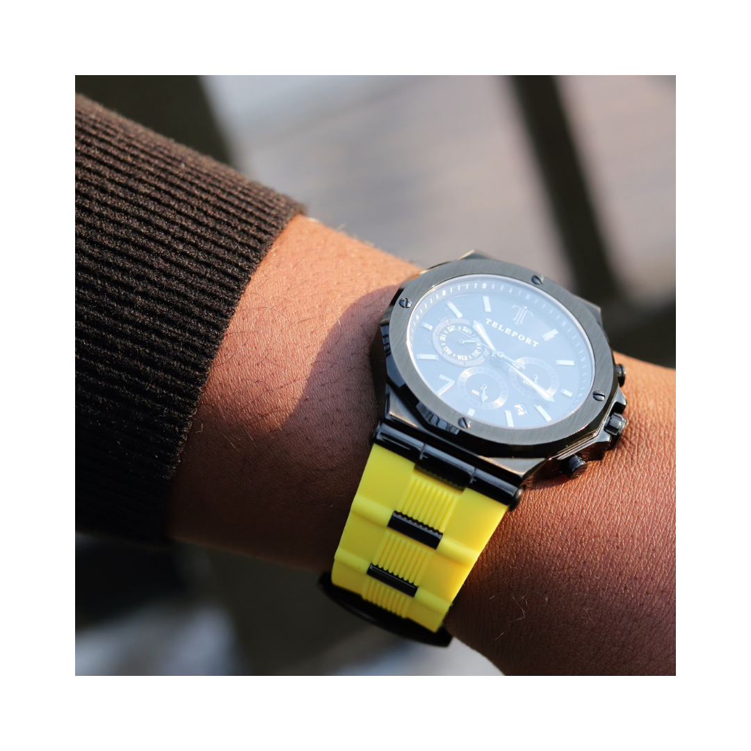 Teleport Watches | Black & Yellow Silicone Watch