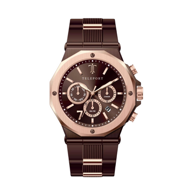 Brown & Rose Gold Teleport Watch