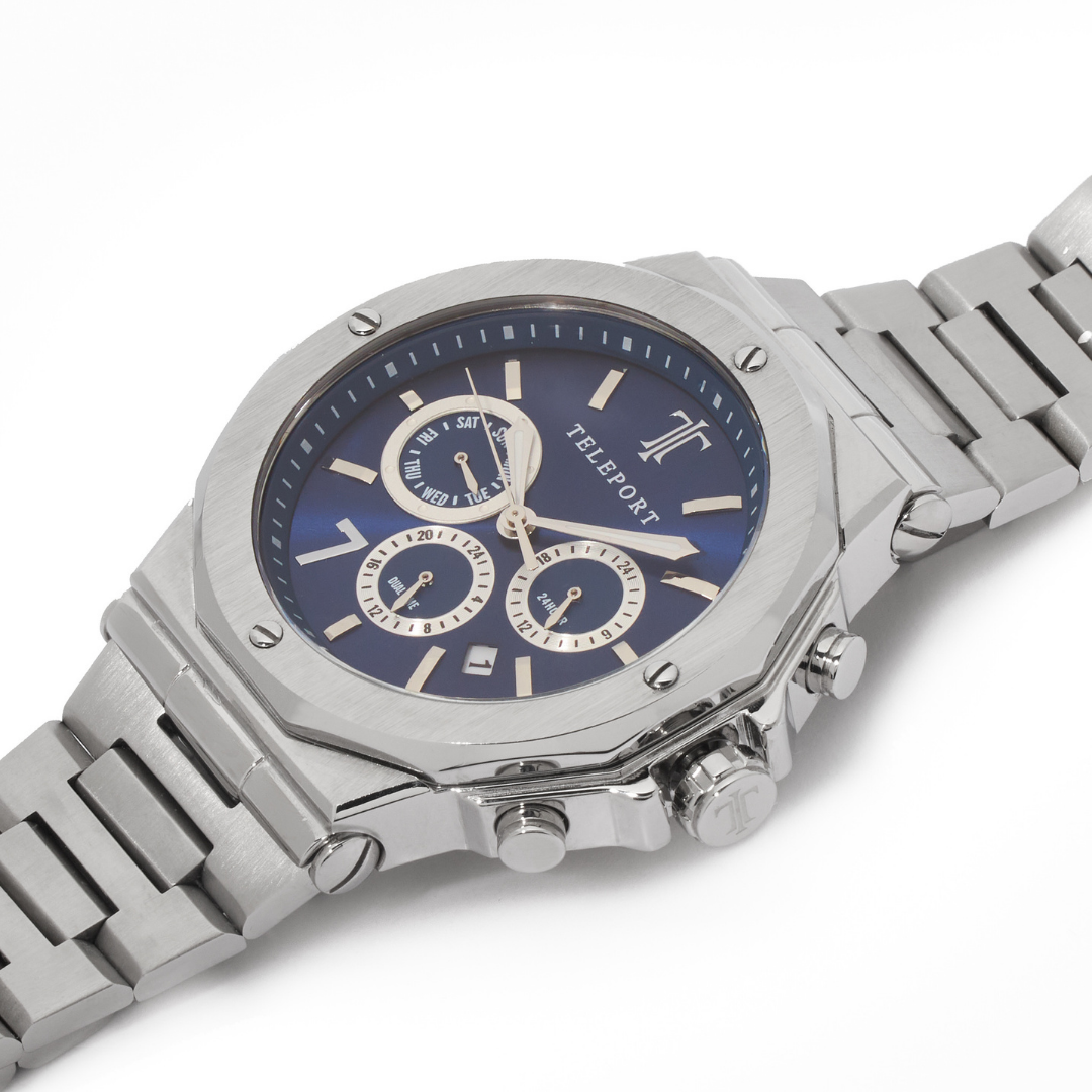 Teleport Watches | Men's Silver & Blue Metal Watch