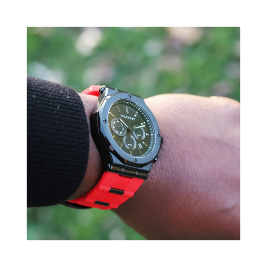 Teleport Watches | Red & Black Silicone Watch