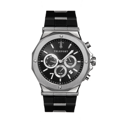 Teleport Black and Silver Silicone Luxury Watch