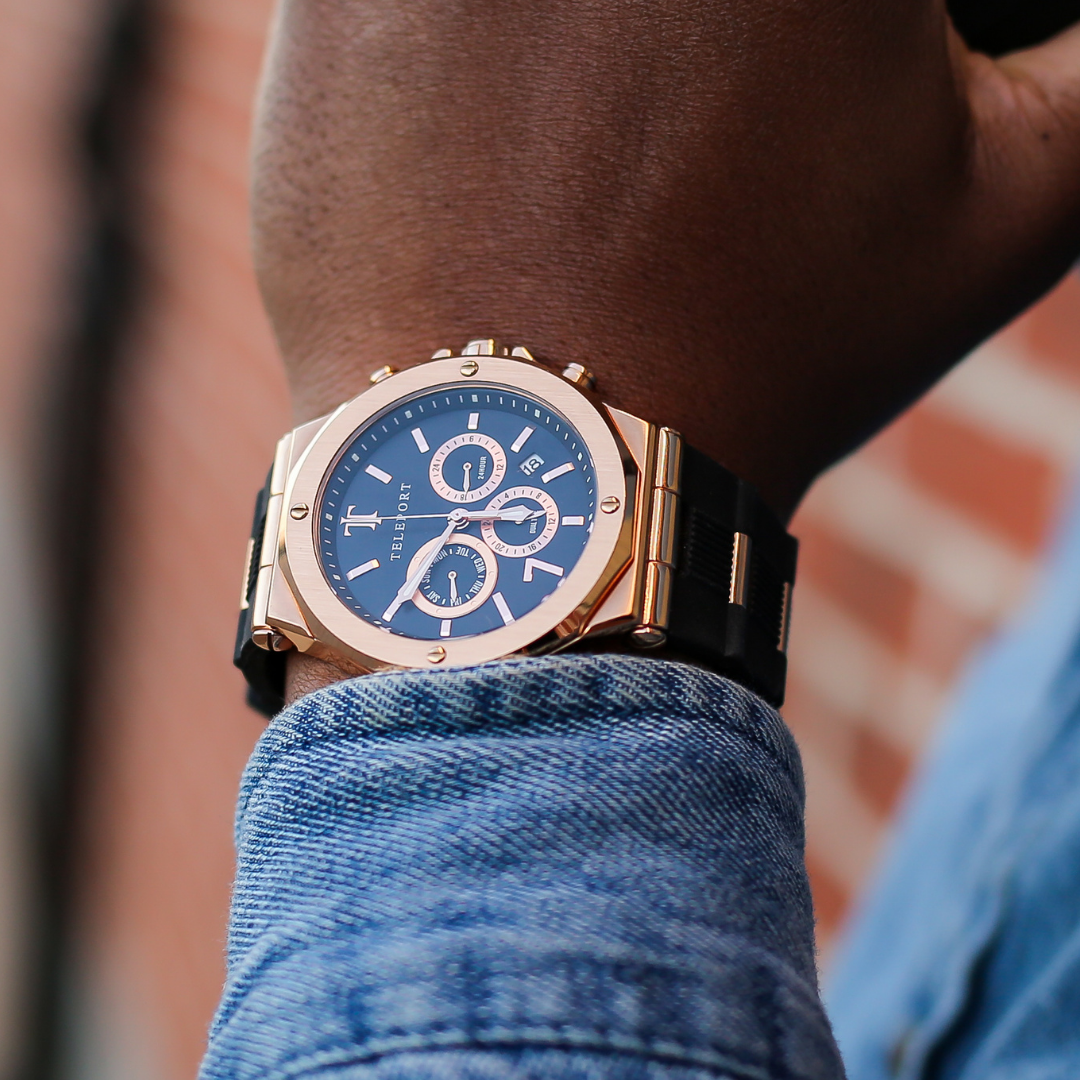 Teleport Watches Black Rose Gold Silicone Watch