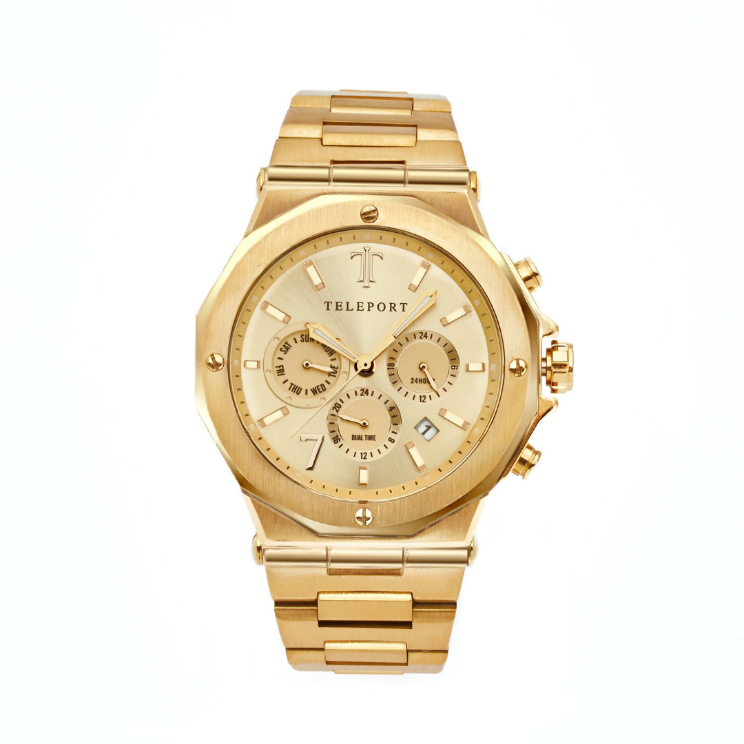 Teleport Watches Men s Gold Metal Watch