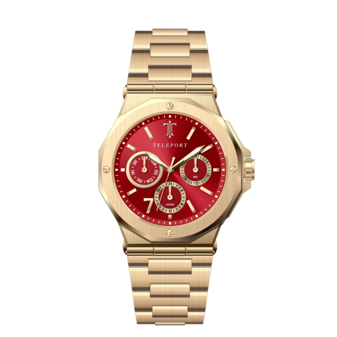 Gold watch red dial sale